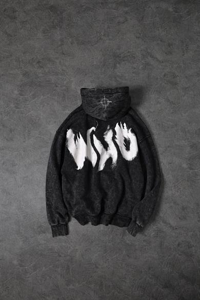 Erkek Antrasit Who Baskılı Yıkamalı Kapüşonlu Oversize Sweatshirt