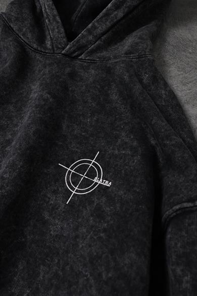 Erkek Antrasit Who Baskılı Yıkamalı Kapüşonlu Oversize Sweatshirt