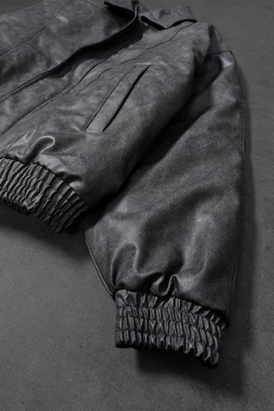 Erkek Antrasit Yıkamalı Bomber Deri Ceket