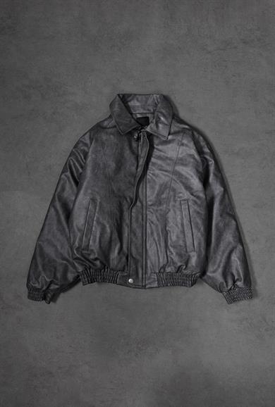 Erkek Antrasit Yıkamalı Bomber Deri Ceket