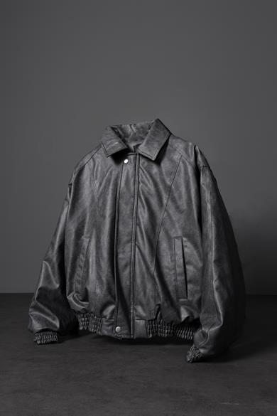 Erkek Antrasit Yıkamalı Bomber Deri Ceket