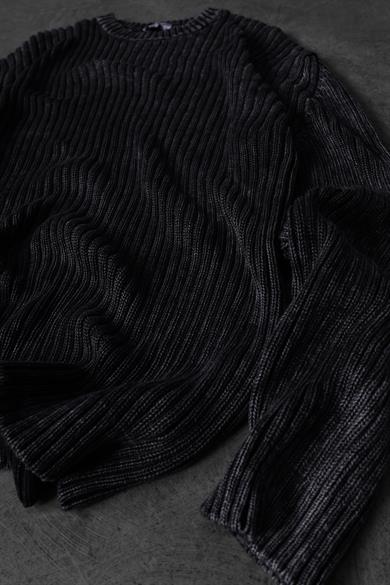 Erkek Antrasit Yıkamalı Fitilli Yün Karışımlı Bisiklet Yaka Oversize Kazak