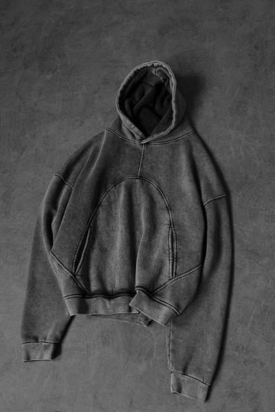 Erkek Antrasit Yıkamalı Kapüşonlu Oversize Sweatshirt