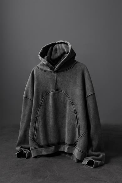 Erkek Antrasit Yıkamalı Kapüşonlu Oversize Sweatshirt