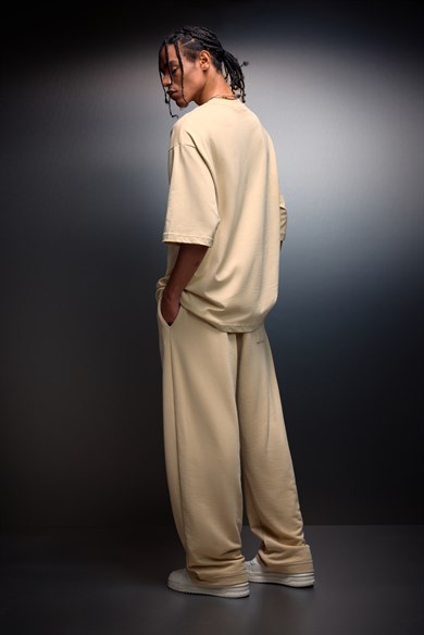 Erkek Bej Basic Baggy Eşofman