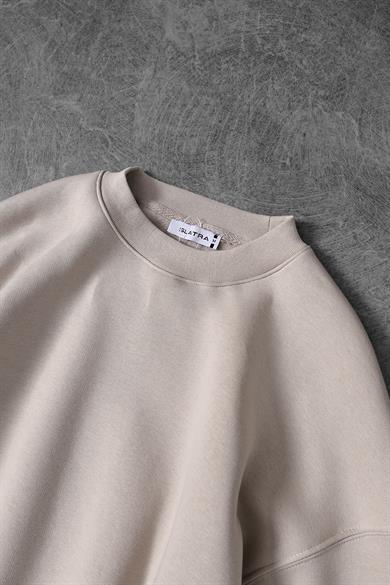 Erkek Bej Basic Bisiklet Yaka Oversize Sweatshirt
