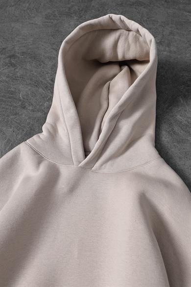 Erkek Bej Basic Kapüşonlu Oversize Sweatshirt