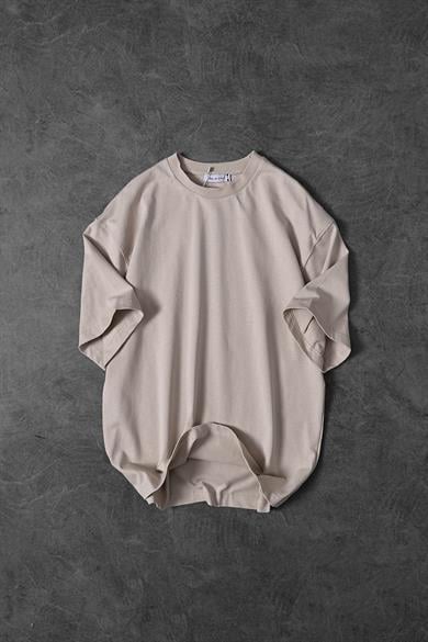 Erkek Bej Basic Oversize Tshirt