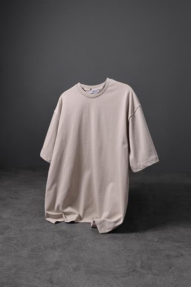 Erkek Bej Basic Oversize Tshirt