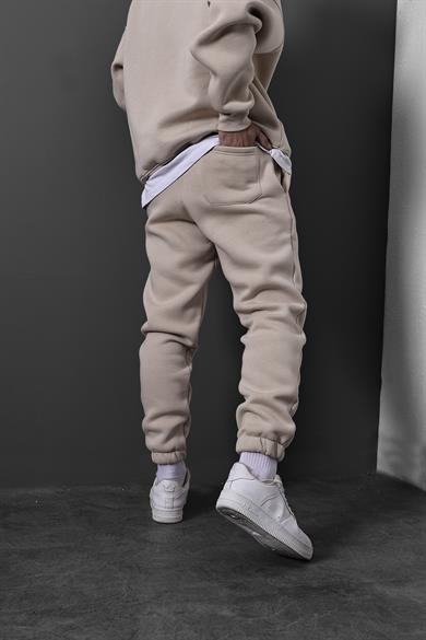 Erkek Bej Basic Paça Lastikli Eşofman