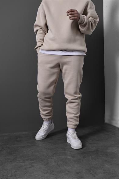 Erkek Bej Basic Paça Lastikli Eşofman