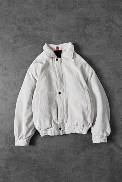 Erkek Bej Bomber Fermuarlı Astarlı Kadife Ceket