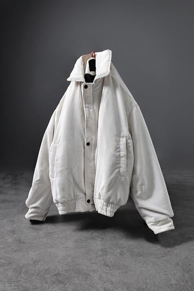 Erkek Bej Bomber Fermuarlı Astarlı Kadife Ceket