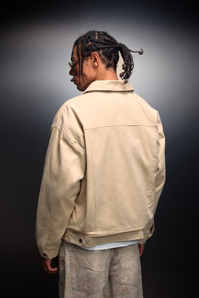 Erkek Bej Boxy Fit Gabardin Ceket