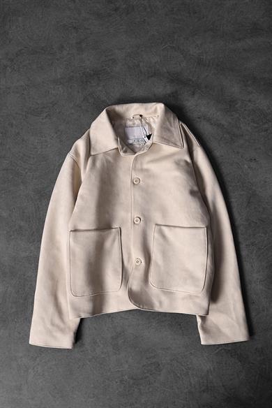 Erkek Bej Çift Cepli Astarlı Kaşe Ceket