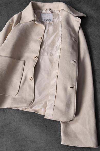 Erkek Bej Çift Cepli Astarlı Kaşe Ceket