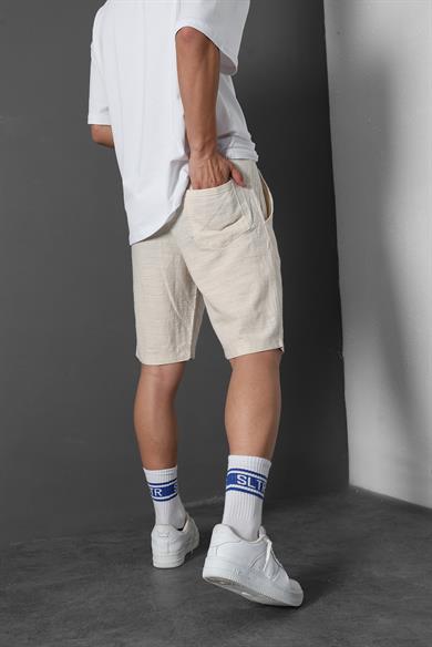 Erkek Bej Dokulu Keten Şort