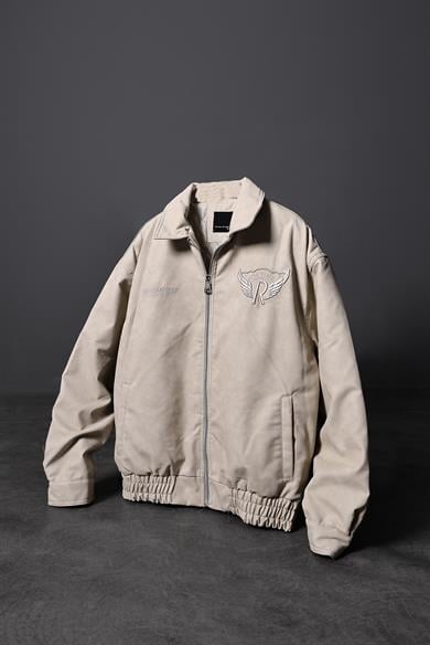 Erkek Bej Fortime Nakışlı Astarlı Deri Ceket