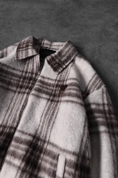 Erkek Bej Full Zip Astarlı Yün Ceket