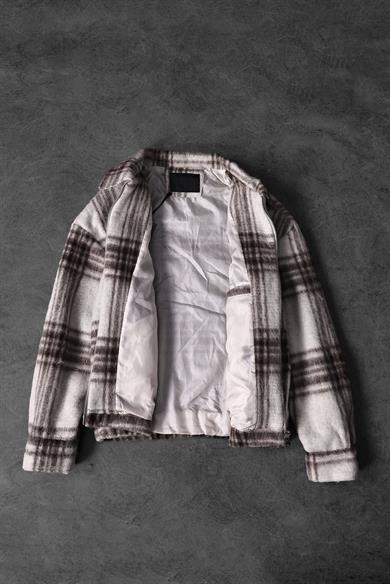 Erkek Bej Full Zip Astarlı Yün Ceket