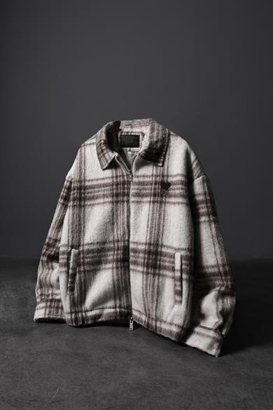 Erkek Bej Full Zip Astarlı Yün Ceket