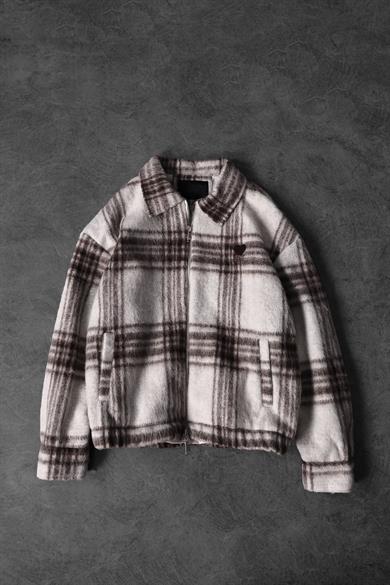 Erkek Bej Full Zip Astarlı Yün Ceket