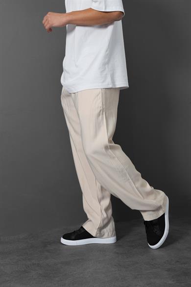 Erkek Bej İnce Kumaş Keten Baggy Pantolon