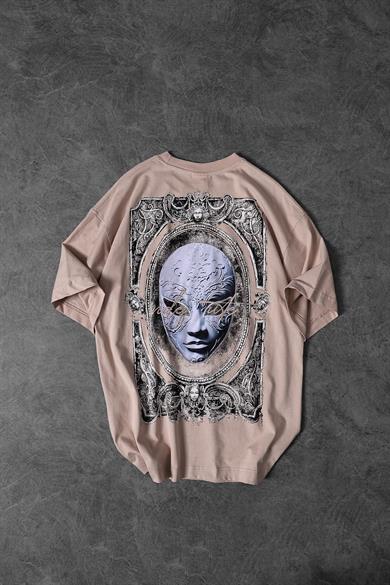 Erkek Bej İndefinite Nakışlı Oversize Tshirt