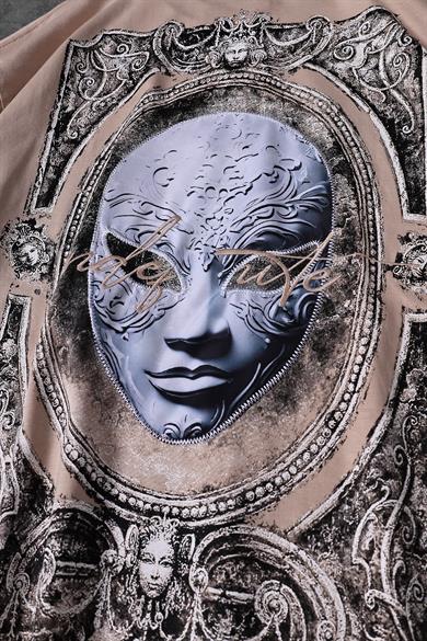 Erkek Bej İndefinite Nakışlı Oversize Tshirt