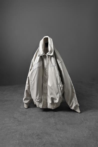 Erkek Bej Nakış İşlemeli Ekstra Dolumlu Fermuarlı Bomber Deri Ceket