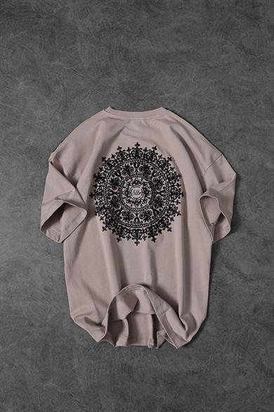 Erkek Bej Omuz ve Sırt Nakışlı Oversize Tshirt