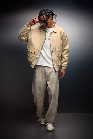 Erkek Bej Oversize Cepli Gabardin Ceket