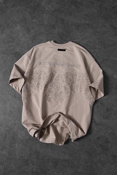 Erkek Bej Reconnaissance Nakışlı Oversize Tshirt