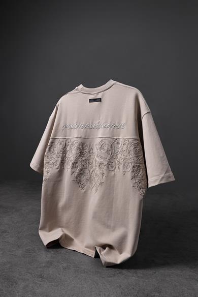 Erkek Bej Reconnaissance Nakışlı Oversize Tshirt