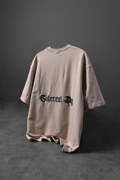 Erkek Bej Sidereal Day Nakışlı Oversize Tshirt