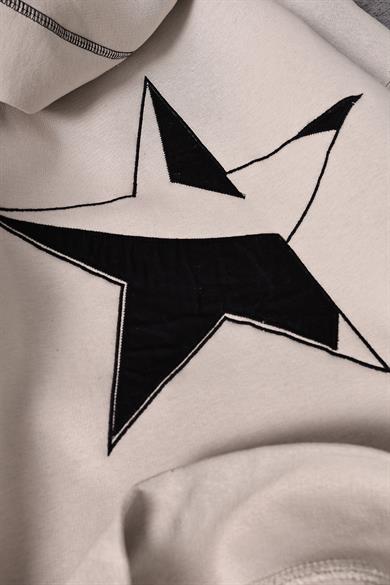 Erkek Bej Starry Night Nakışlı Kapüşonlu Oversize Sweatshirt