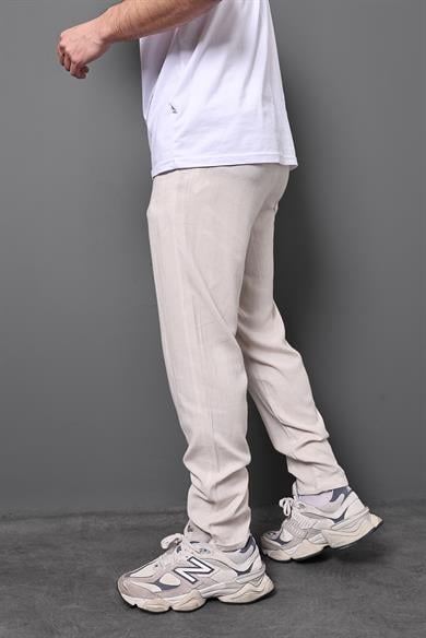 Erkek Bej Viskon Regular Fit Pantolon