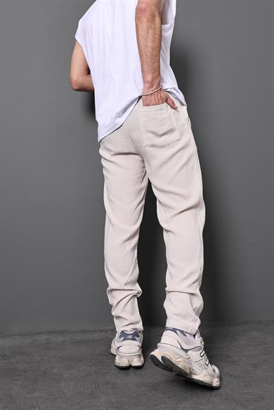 Erkek Bej Viskon Regular Fit Pantolon