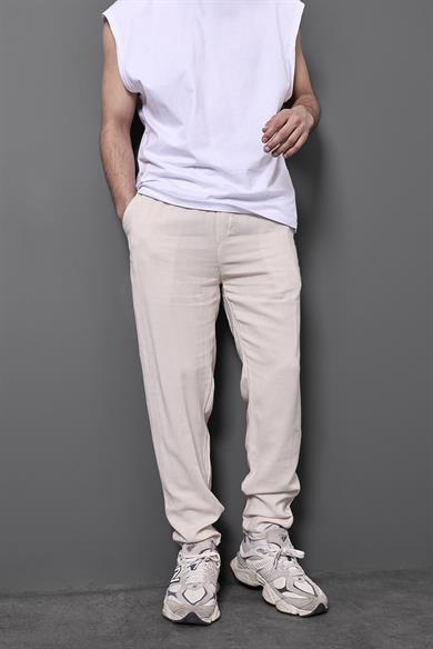 Erkek Bej Viskon Regular Fit Pantolon