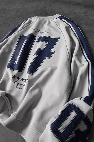 Erkek Gri 07 Champions Baskılı Oversize Sweatshirt