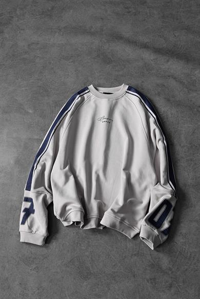 Erkek Gri 07 Champions Baskılı Oversize Sweatshirt