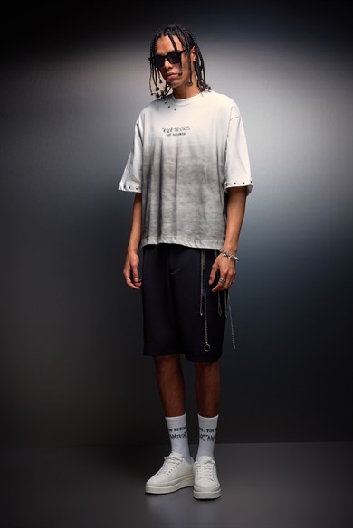 Erkek Beyaz Amateur Spreyli Boxy Fit Tshirt