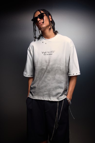 Erkek Beyaz Amateur Spreyli Boxy Fit Tshirt
