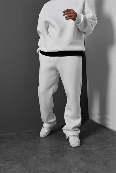 Erkek Beyaz Basic Baggy Kalıp Eşofman
