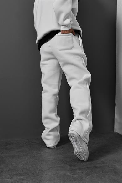 Erkek Beyaz Basic Baggy Kalıp Eşofman