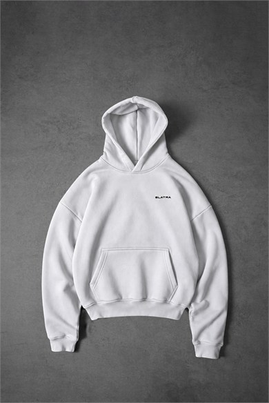 Erkek Beyaz Basic Oversize Hoodie