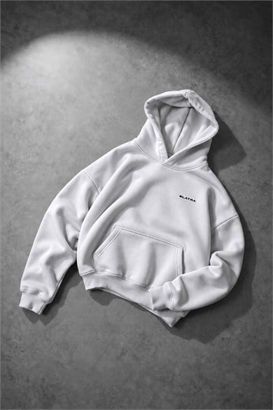 Erkek Beyaz Basic Oversize Hoodie