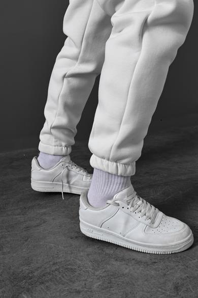 Erkek Beyaz Basic Paça Lastikli Eşofman