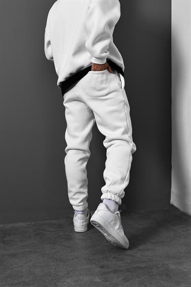 Erkek Beyaz Basic Paça Lastikli Eşofman