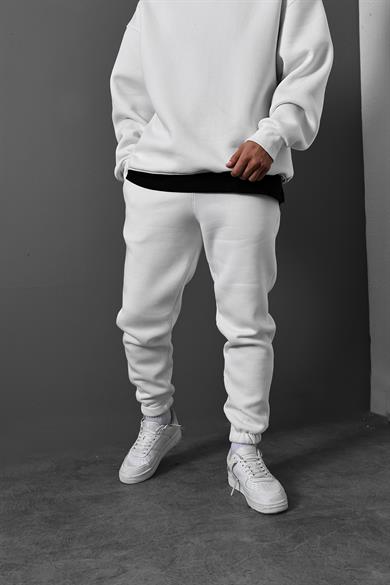 Erkek Beyaz Basic Paça Lastikli Eşofman